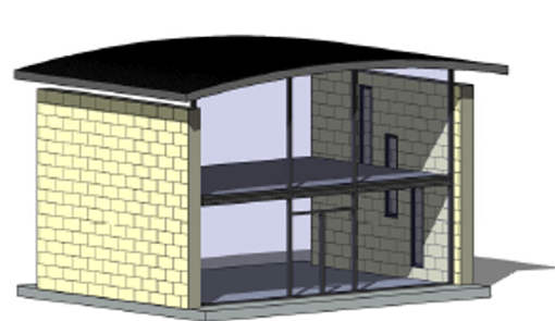Illustration d'un projet de construction avec accueil client et bureau 